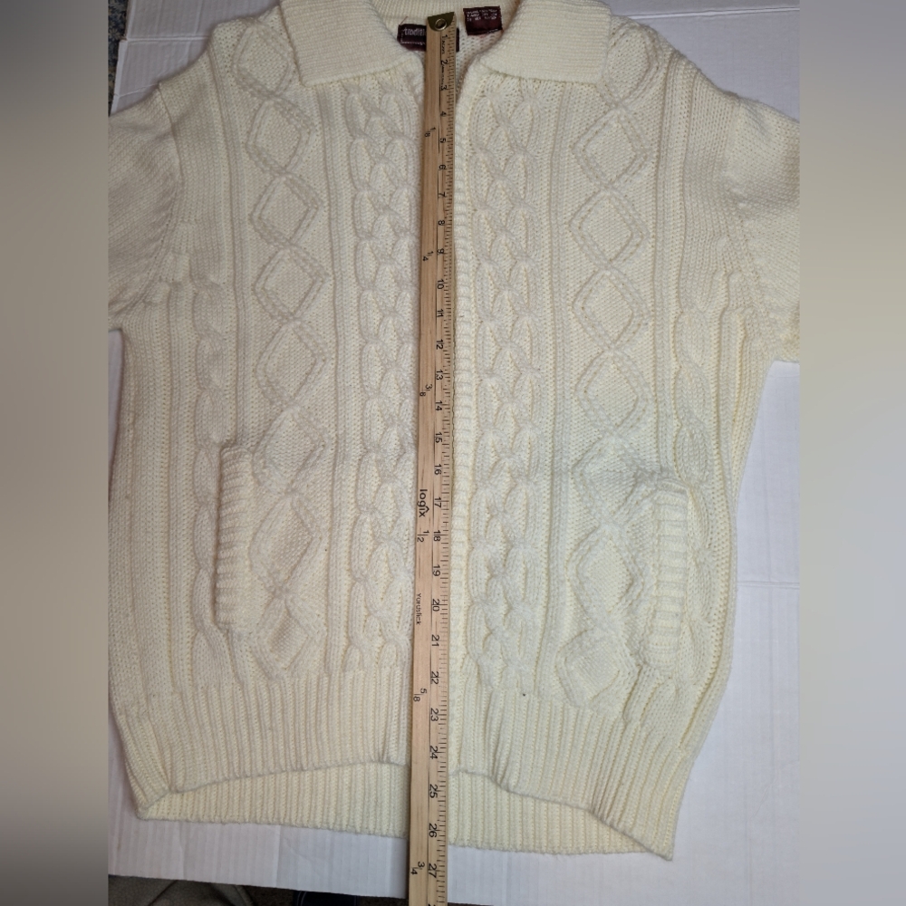 Vintage Men's Cream Cable Knit Cardigan Traditionalist Sportswear Grandpacore XL - Picture 8 of 9